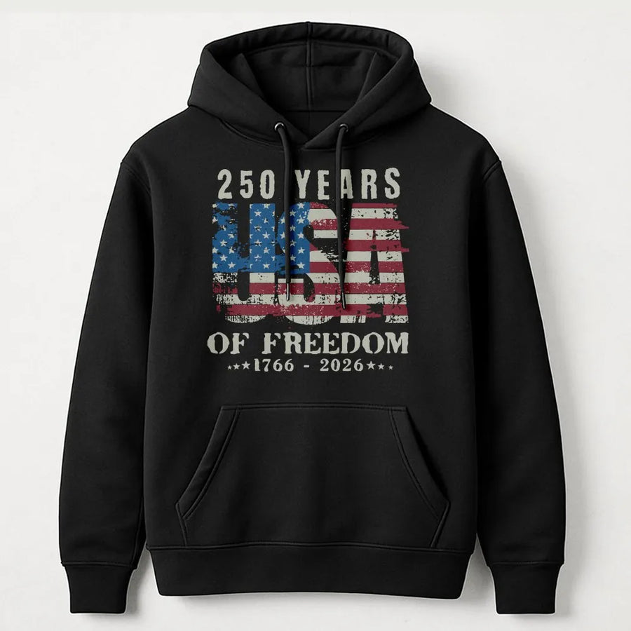 USA 250 Years Anniversary Hoodie | Patriotic 1776-2026 Distressed Flag Graphic | Premium Cotton Blend Pullover | Birthday Gift for American Patriot