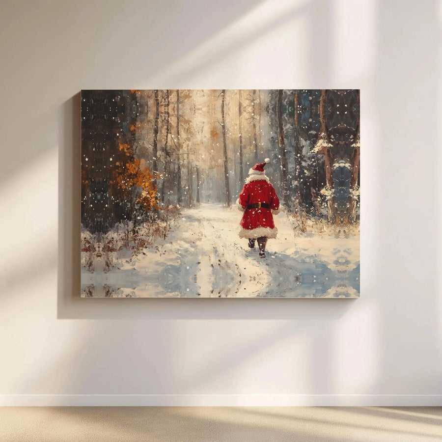 Santa Claus in Snowy Forest Canvas Print | Impressionist Holiday Wall Art | Premium Gallery Wrapped Decor | Festive Christmas Home Decor Gift