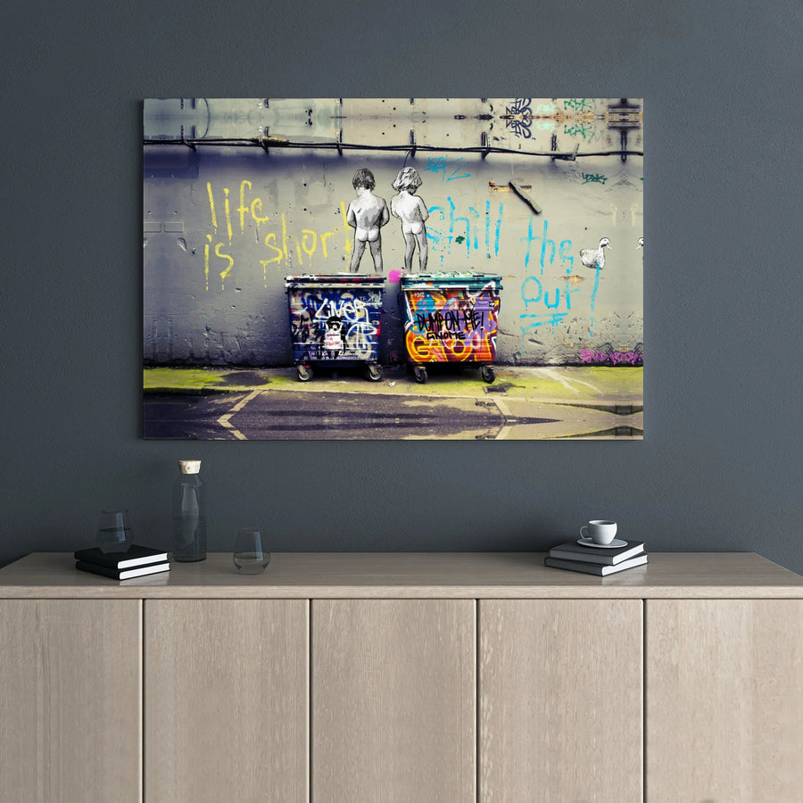 Life Is Short Chill Out Canvas Wall Art | Urban Street Graffiti Style | Premium Gallery Wrap Print | Edgy Modern Home Office Decor Gift