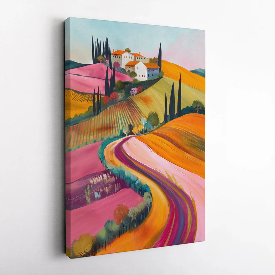 Tuscan Landscape Canvas Wall Art | Vibrant Abstract Italian Countryside Painting | Premium Gallery Wrapped Canvas | Home Decor Gift for Italy Lovers