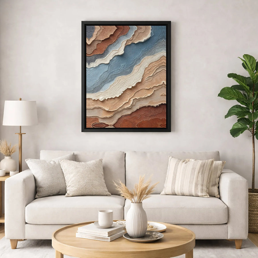 Abstract Stratified Rock Canvas Print | Modern Earth Tone Layered Landscape | 1.25 Inch Gallery Wrap | Premium Home Office Decor Gift