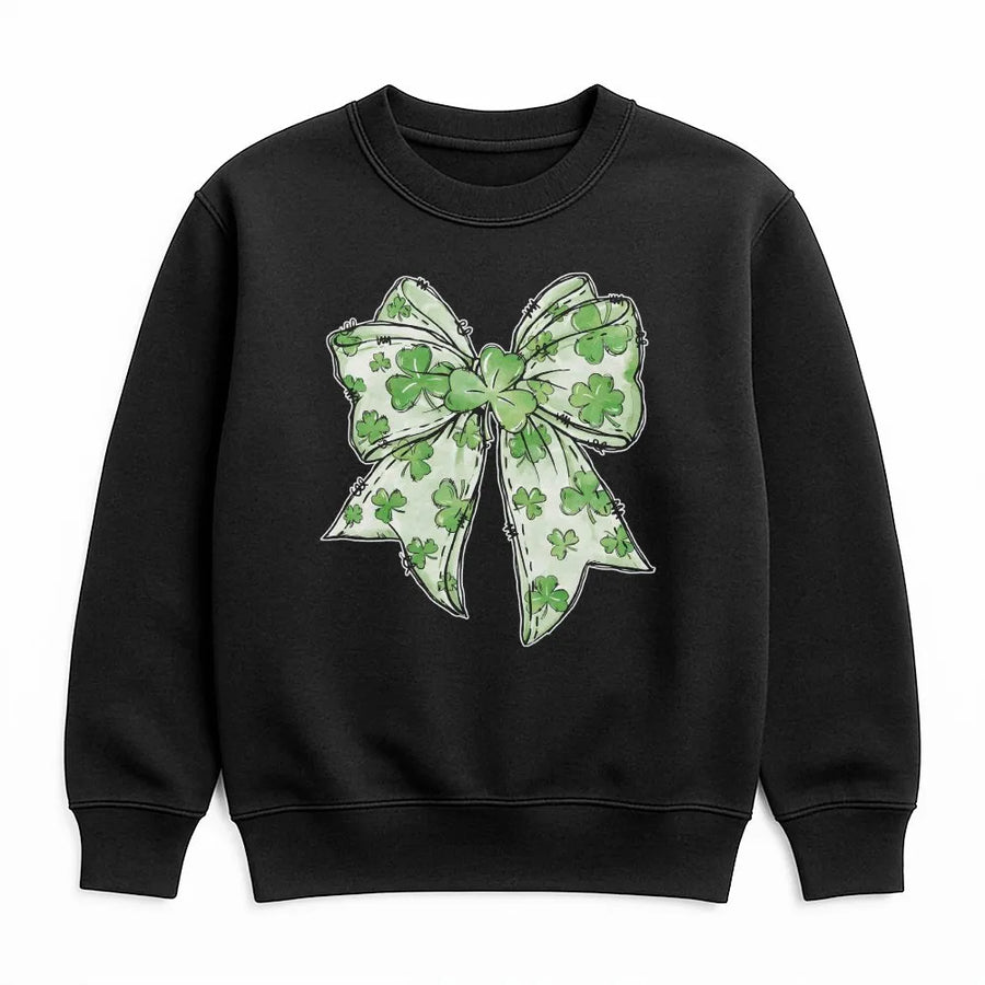 St Patricks Day Shamrock Bow Sweatshirt | Watercolor Irish Clover Graphic | Premium Cotton Blend | Lucky Gift For Her
