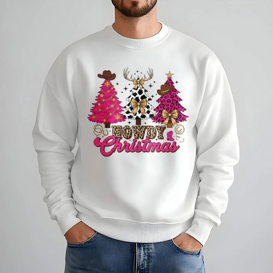 Howdy Christmas Sweatshirt | Western Cowgirl Leopard Print Trees | Premium Cotton Blend | Cute Country Holiday Gift for Women