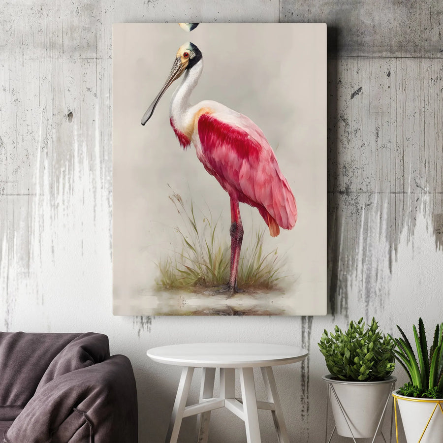 Roseate Spoonbill Canvas Wall Art | Watercolor Bird Portrait | Premium Gallery Wrap Print | Coastal Home Decor Gift for Nature Bird Lovers