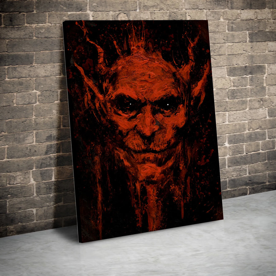 Demonic Face Canvas Wall Art | Abstract Horror Devil Portrait | Premium Gallery Canvas | Macabre Decor Gift for Horror Fans