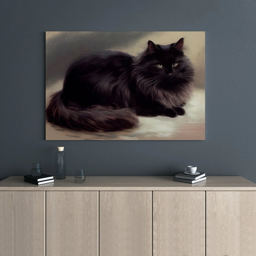 Black Cat Wall Art | Vintage Portrait Canvas Painting | Gallery Wrapped 1.25 Inch Thick Frame | Pet Lover Home Decor Gift