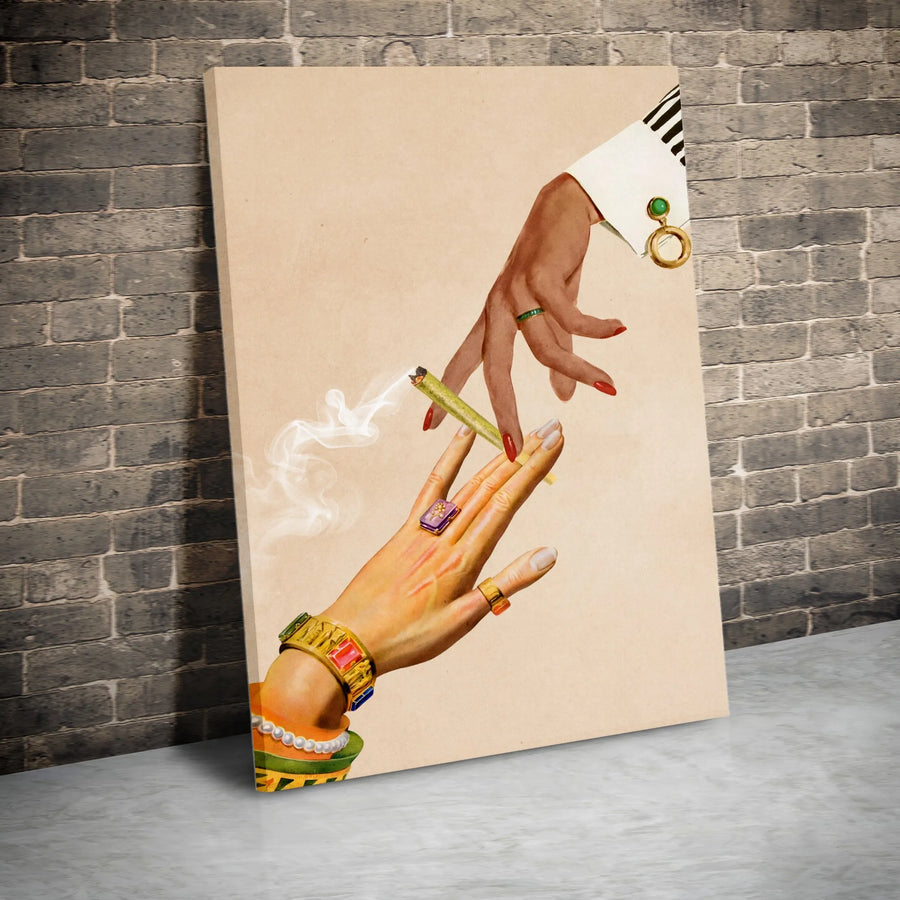 Smoking Hands Wall Art | Retro Collage Aesthetic Print | Premium Gallery Wrapped Canvas | Bohemian Home Decor Gift