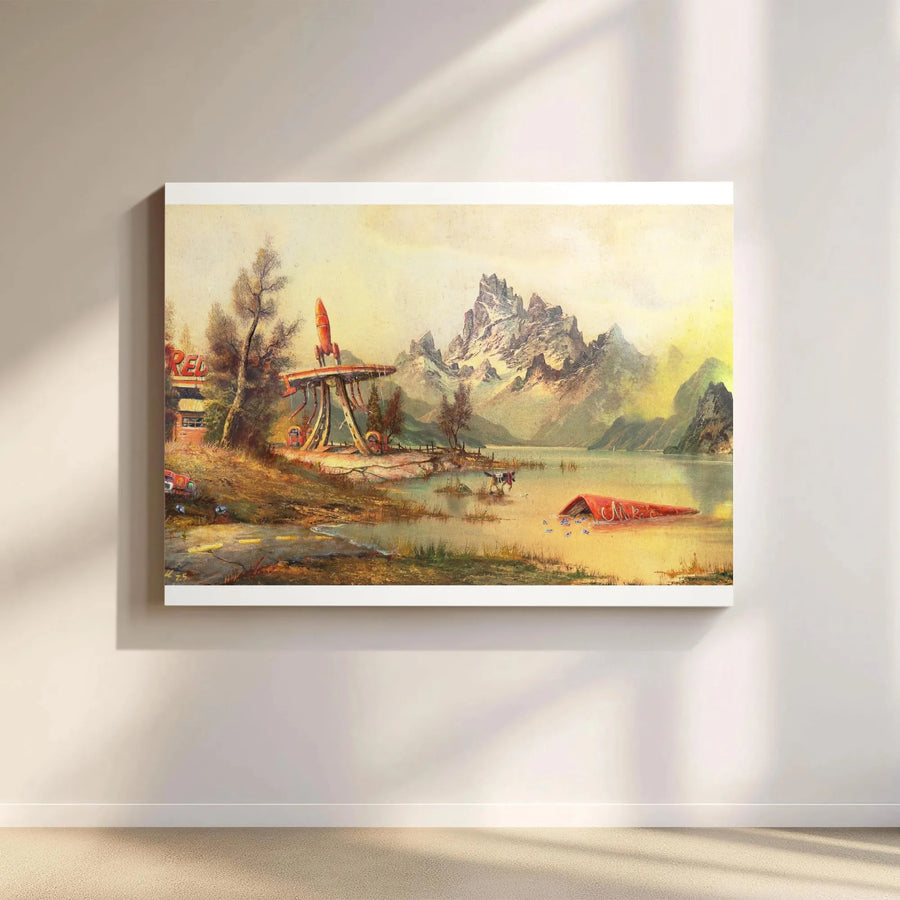 Post-Apocalyptic Rocket Station Canvas | Sci-Fi Landscape Retro Wasteland Art | Premium Gallery Wrapped Decor | Gift for Gamer and Collector