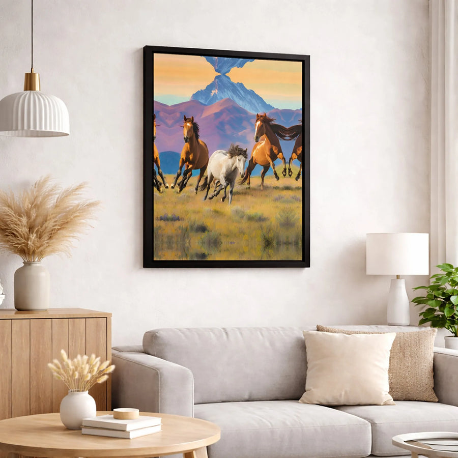 Wild Horse Canvas Wall Art | Surreal Mirrored Mountain Landscape Print | Premium 1.25-Inch Gallery Wrap | Equestrian Decor Gift for Horse Lovers