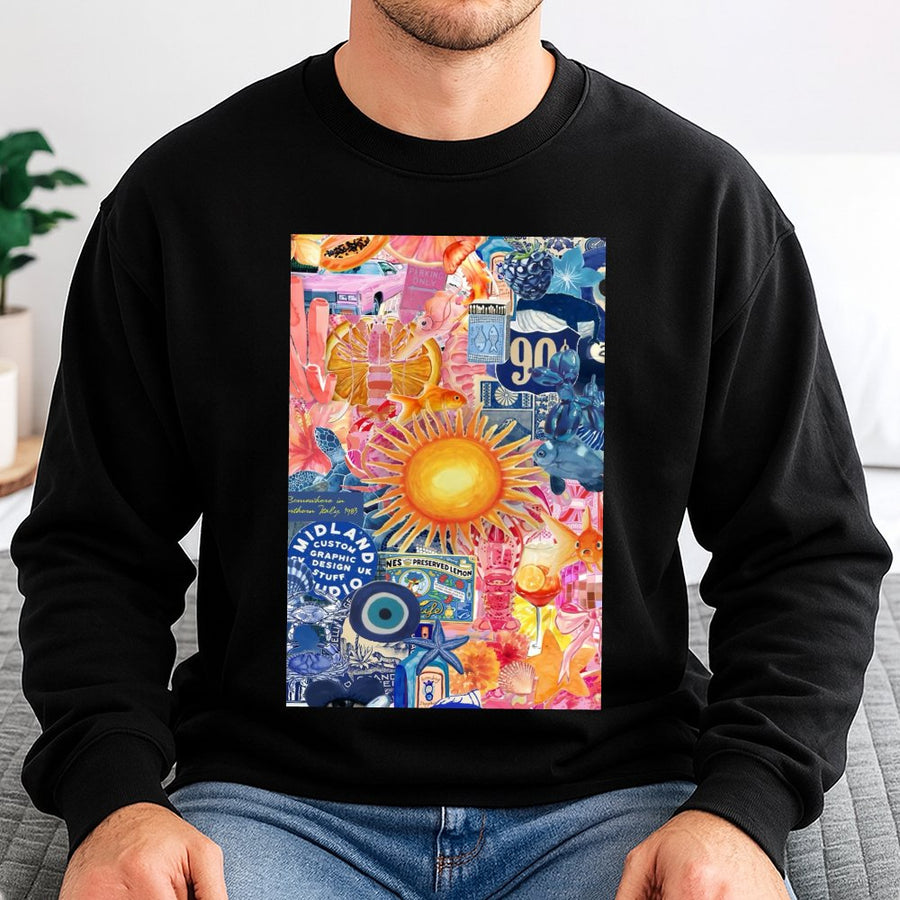 Collage Art Graphic Sweatshirt | Aesthetic Vintage Photo Mix Design | Soft Cotton Blend Crewneck | Trendy Oversized Apparel Gift For Her