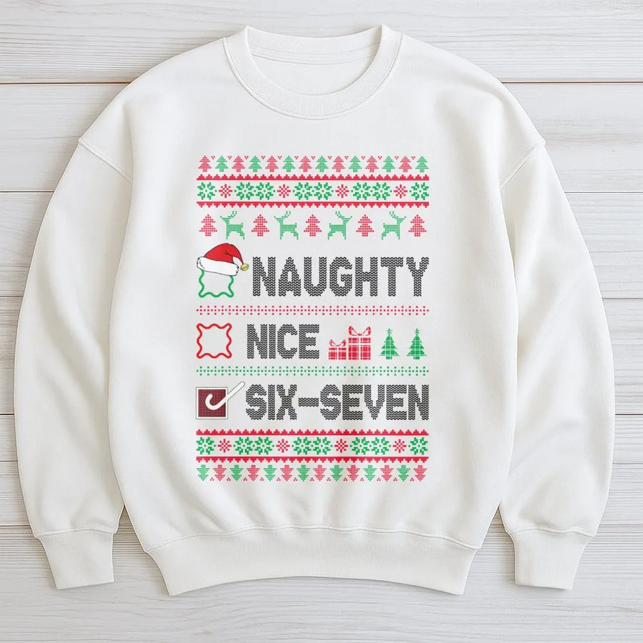 Naughty Nice Six Seven Meme Sweatshirt | Funny Viral Gen Z Christmas Design | Premium Cotton Blend | Unisex Holiday Party Gift