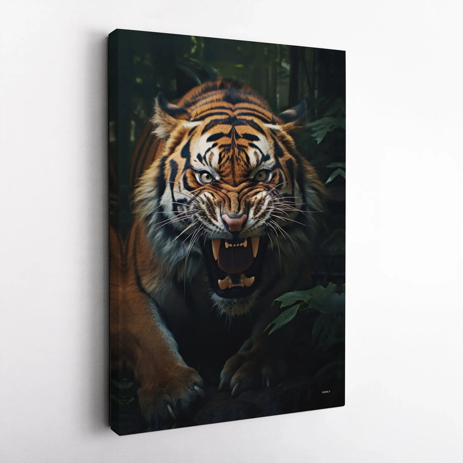 Roaring Tiger Wall Art | Fierce Jungle Predator Canvas Print | Premium Gallery Wrapped Decor | Wildlife Home Office Gift