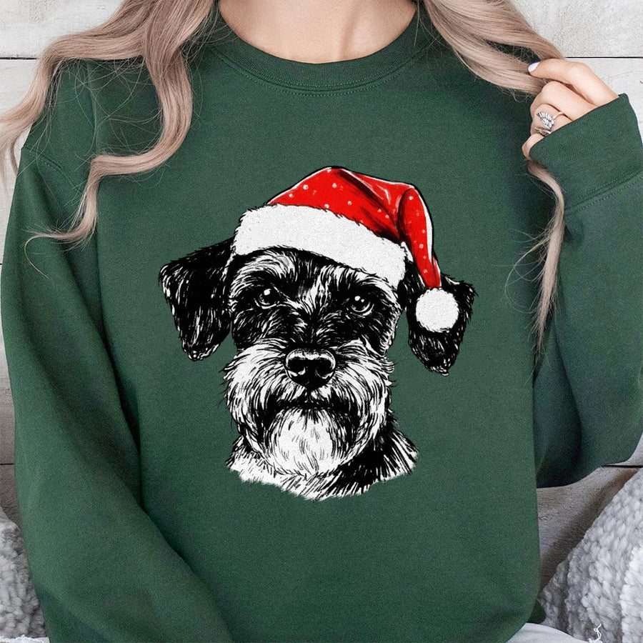 Schnauzer Christmas Sweatshirt | Cute Dog In Santa Hat Graphic | Soft Cotton-Poly Blend | Festive Holiday Gift For Dog Lovers