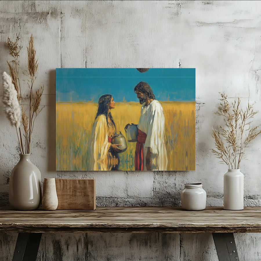 Jesus and the Samaritan Woman Canvas Art | Biblical Field Scene Painting | Premium Gallery-Wrapped Print | Religious Christian Home Decor Gift