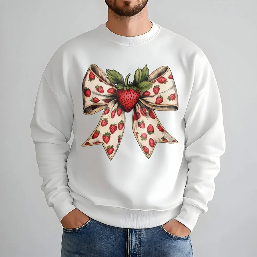 Coquette Strawberry Sweatshirt | Vintage Strawberry Bow Graphic | Soft Cotton Blend Crewneck | Cute Cottagecore Gift for Her