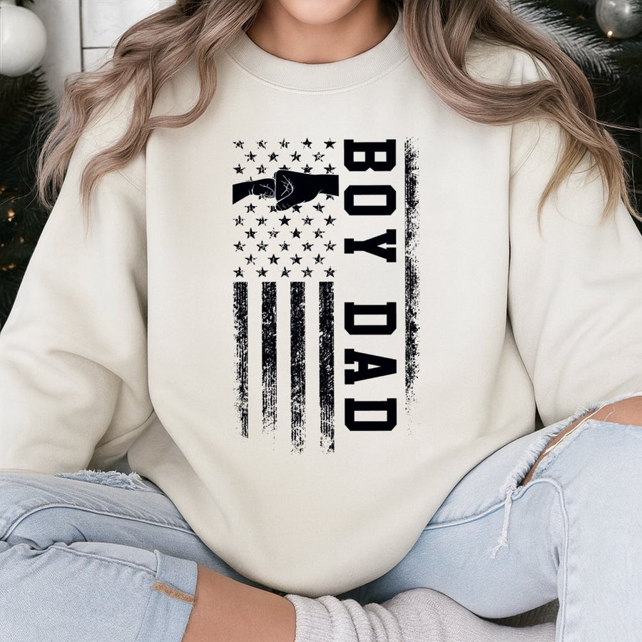 Boy Dad American Flag Sweatshirt | Distressed USA Flag Graphic | Premium Cotton Blend | Gift For New Dad Father's Day 2026 Birthday