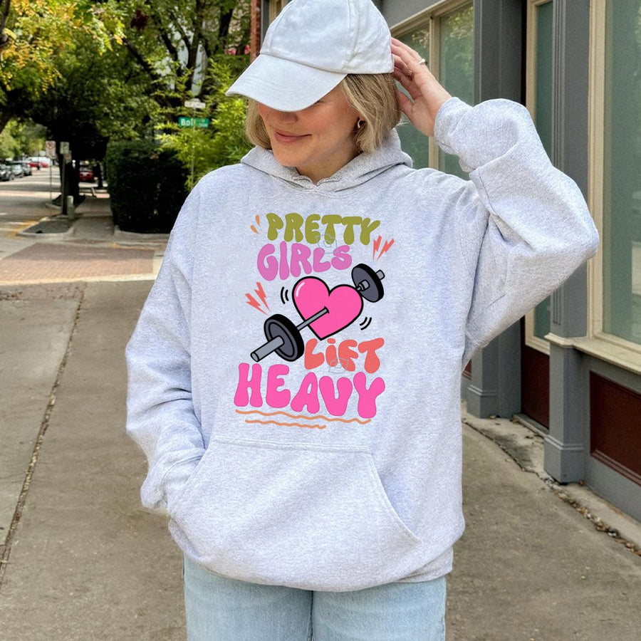 Pretty Girls Lift Heavy Hoodie | Funny Gym Weightlifting Graphic | Premium Cotton Blend | Workout Gift for Women