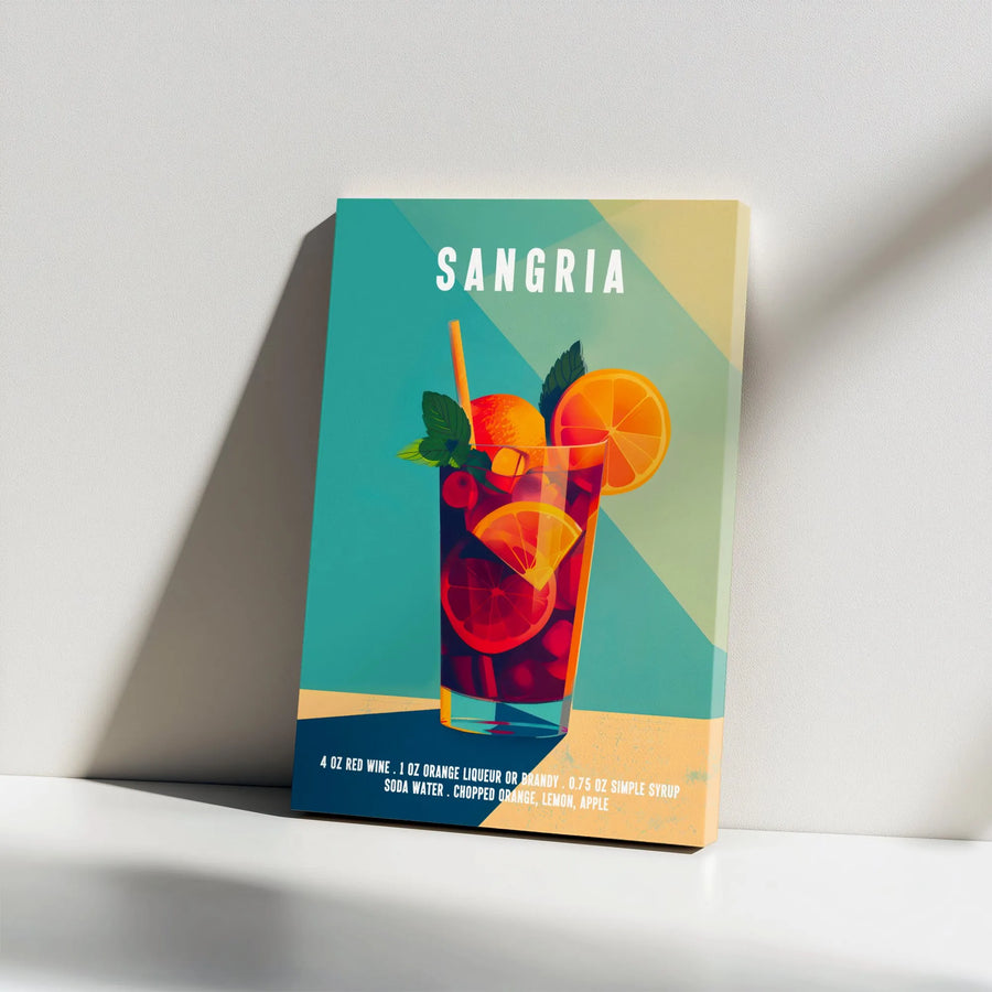 Sangria Recipe Wall Art | Modern Cocktail Kitchen Decor | Premium Stretched Gallery Wrap Canvas | Gift for Bartenders or Home Bar