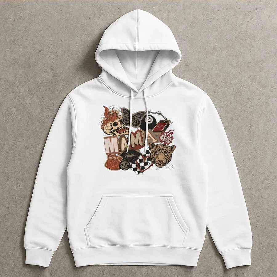 Western Mama Hoodie | Grunge Collage Graphic with Leopard & Skull | Soft Premium Cotton | Unique Biker Mom Gift