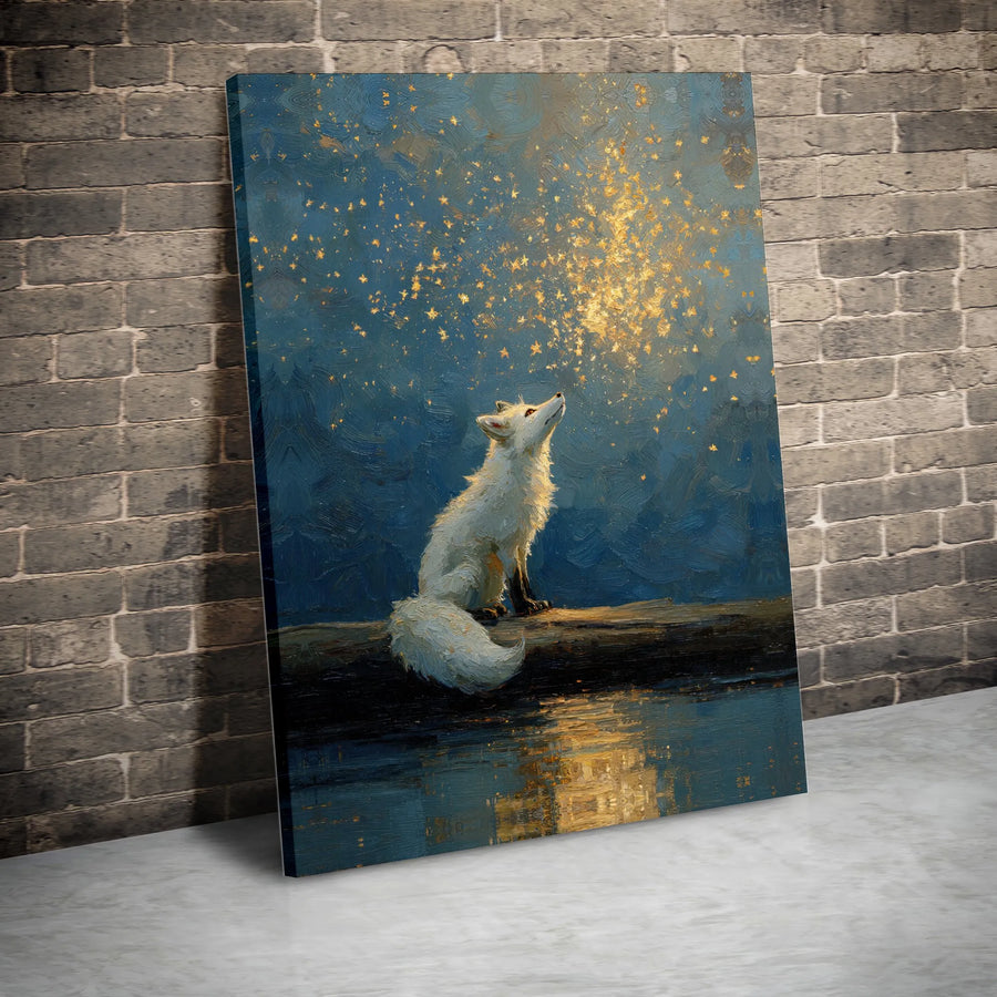 Stargazing Fox Canvas Wall Art | Whimsical Starry Night Painting | Premium Thick Gallery Wrap Canvas | Gift for Nature & Fantasy Art Lovers