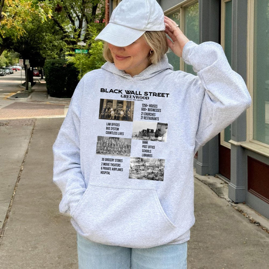 Black Wall Street Hoodie | Tulsa Greenwood History Design | Premium Cotton Blend | African American Heritage Gift for Adults