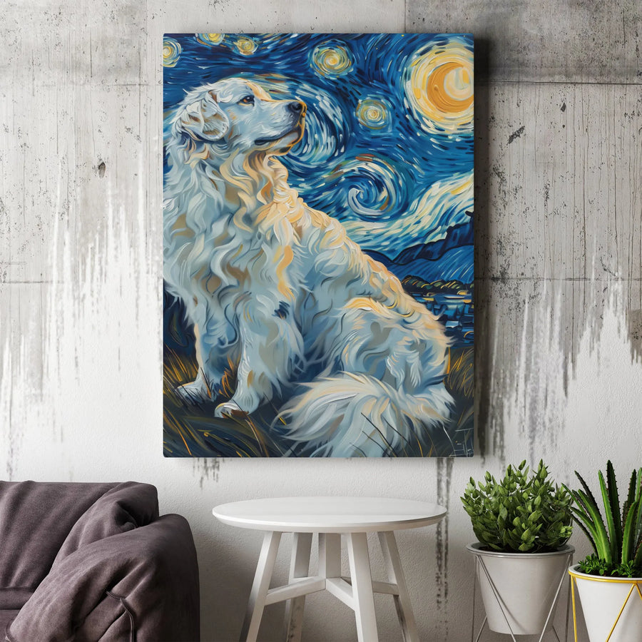 Golden Retriever Wall Art | Starry Night Impressionist Oil Painting Style | Premium 1.25" Gallery Wrapped Canvas | Unique Dog Lover Gift