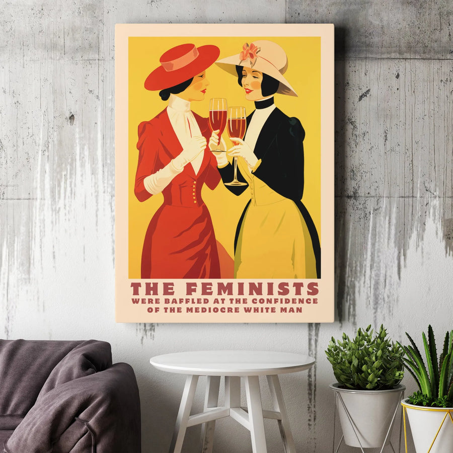 Feminist Wall Art Canvas | Retro Vintage Aesthetic Poster | Premium Gallery Wrap Print | Witty Quote Decor for Office or Living Room Gift