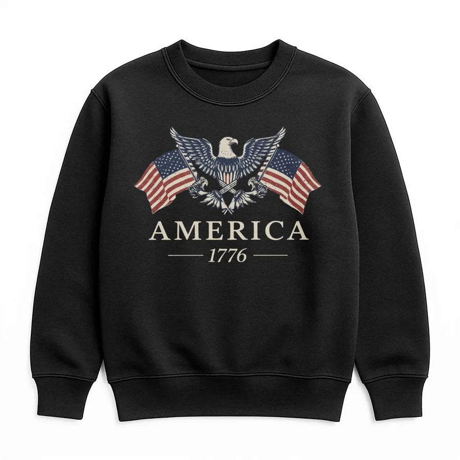 America 1776 Sweatshirt | Vintage Patriotic Eagle & USA Flag Design | Premium Cotton-Blend Sweatshirt | 4th of July Gift