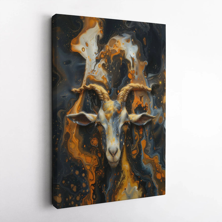Abstract Goat Head Vertical Canvas | Fluid Marble Animal Art Print | Premium 1.25" Thick Gallery Wrap | Modern Farmhouse Office Decor Gift
