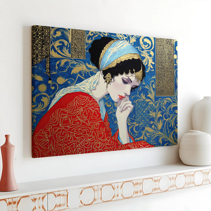 Art Nouveau Woman Canvas Wall Art | Gilded Portrait Illustration | Premium Gallery Wrapped Canvas | Collector's Bohemian Wall Decor Gift