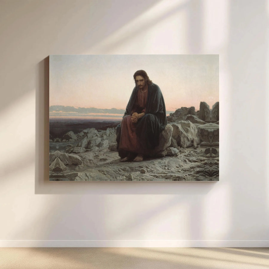 Christ In The Desert Canvas Art | Ivan Kramskoi Religious Fine Art Print | Premium 1.25" Gallery Wrap | Spiritual Home Decor Gift for Believers