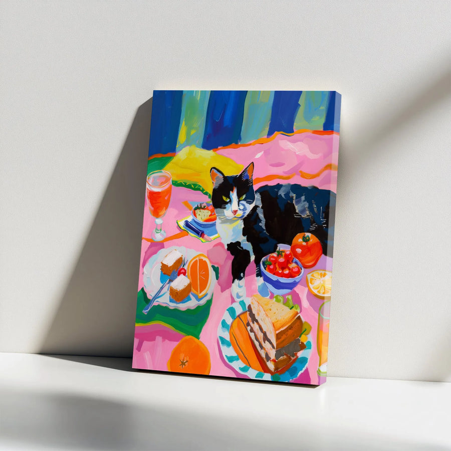 Colorful Tuxedo Cat Canvas Art | Vibrant Fauvist Style Painting | Premium Fade-Resistant Print | Unique Gift for Cat Mom Home Decor