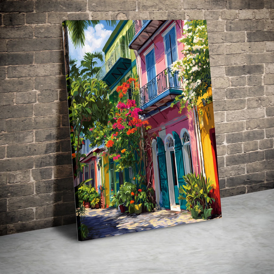 New Orleans French Quarter Canvas Wall Art | Vibrant City Street Painting | Premium Gallery Wrap Canvas | Housewarming Gift for Travel Lovers