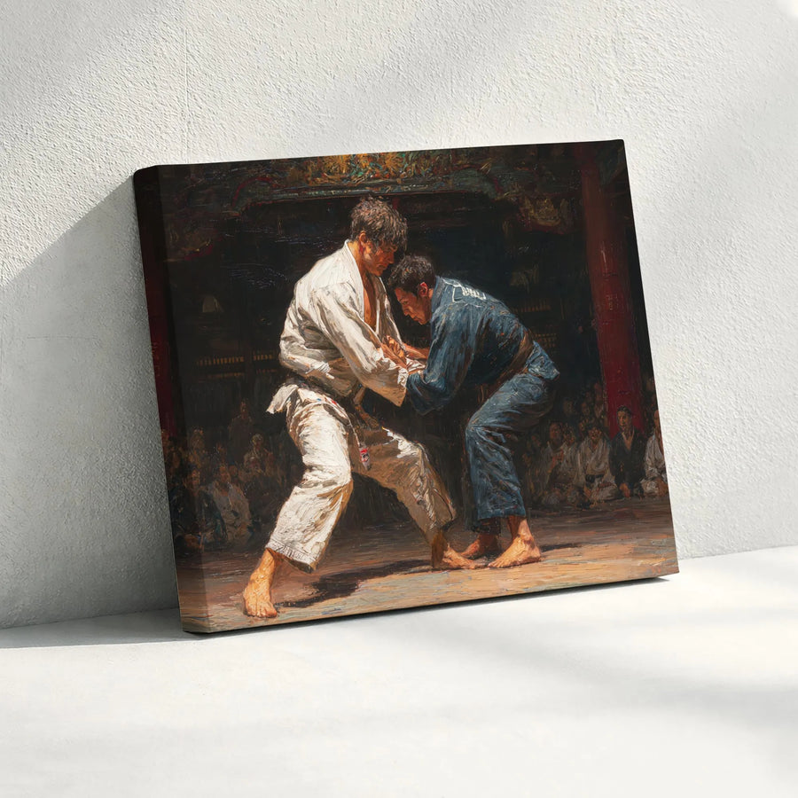 Judo & Jiu Jitsu Canvas Wall Art | Classic Grappling Match Painting | Premium Fade-Resistant Print | Gift for Martial Artist, Dojo Decor