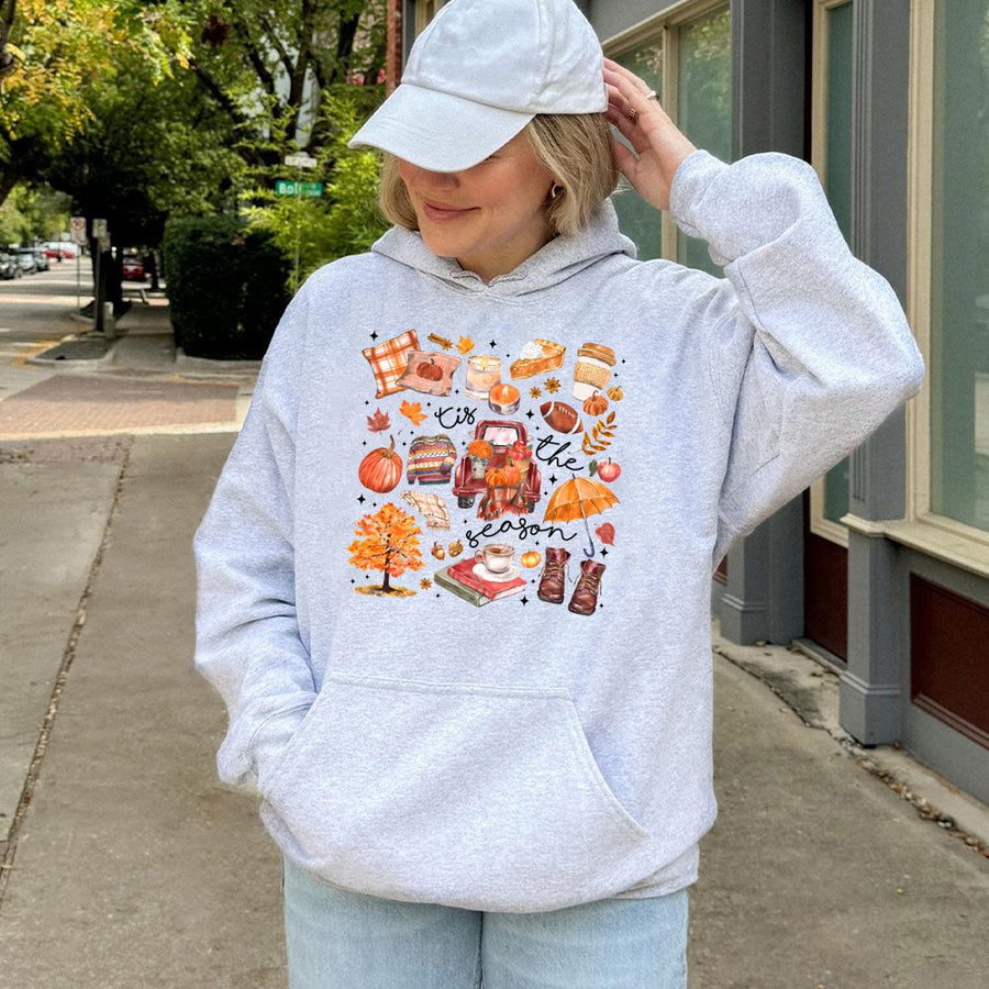 Tis The Season Fall Hoodie | Autumn Pumpkin Spice Graphic Sweatshirt | Premium Cotton-Blend Pullover | Cozy Thanksgiving Gift For Her