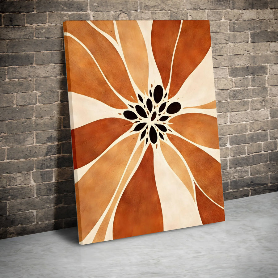Abstract Sunburst Canvas Art | Mid-Century Modern Earth Tone Petal Design | Premium Fade-Resistant Print | Modern Living Room & Office Decor Gift