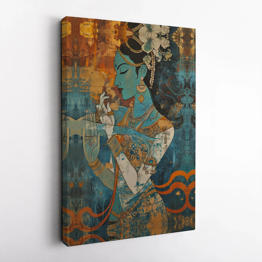 Indian Goddess Canvas Print | Abstract Lord Krishna Flute Wall Art | Premium Fade-Resistant Gallery Wrap | Spiritual Home Decor Gift