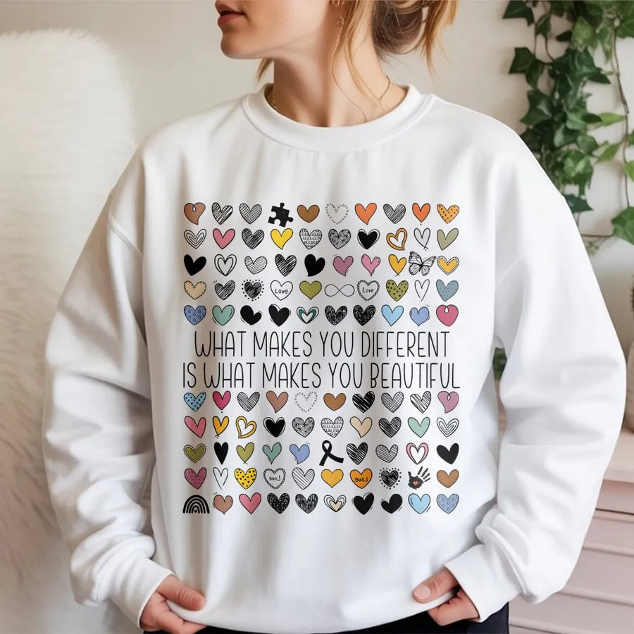 Autism Awareness Sweatshirt | What Makes You Different Is Beautiful Quote | Soft Cotton Tee | Gift for Inclusion Advocates & Teachers