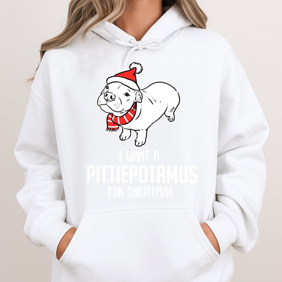 Pitbull Christmas Hoodie | Festive Santa Hat and Scarf Graphic | Premium Cotton Blend | Gift for Pittie Mom and Dog Lovers