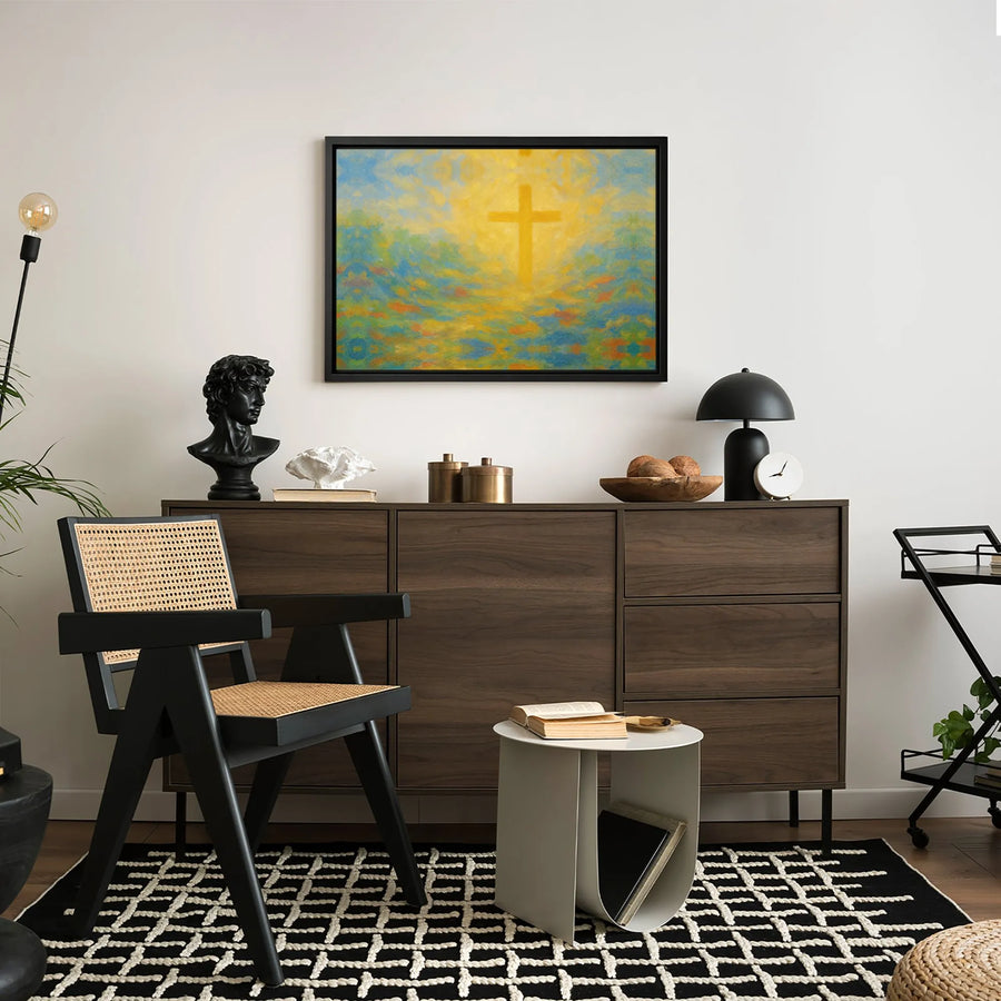Christian Cross Canvas Wall Art | Abstract Impressionist Religious Painting | Premium Fade-Resistant Gallery Wrap | Spiritual Home Decor Gift