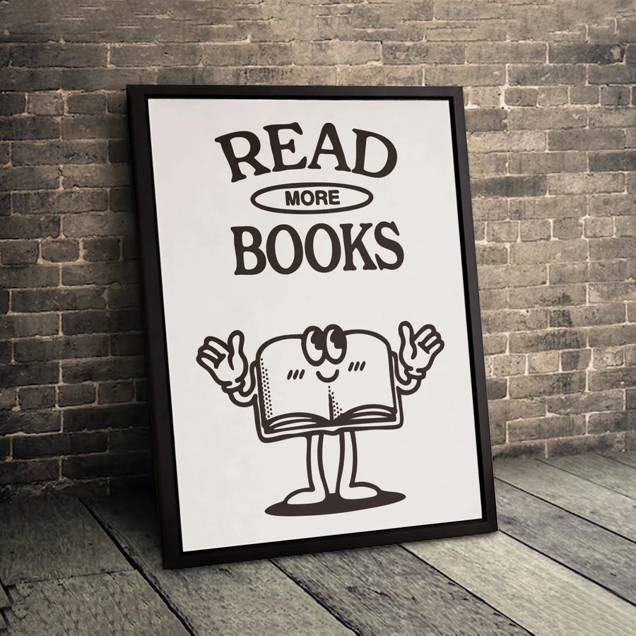 Read More Books Wall Art | Retro Cartoon Book Character Decor | Premium 1.25-Inch Gallery Canvas | Reading Nook & Library Gift for Readers