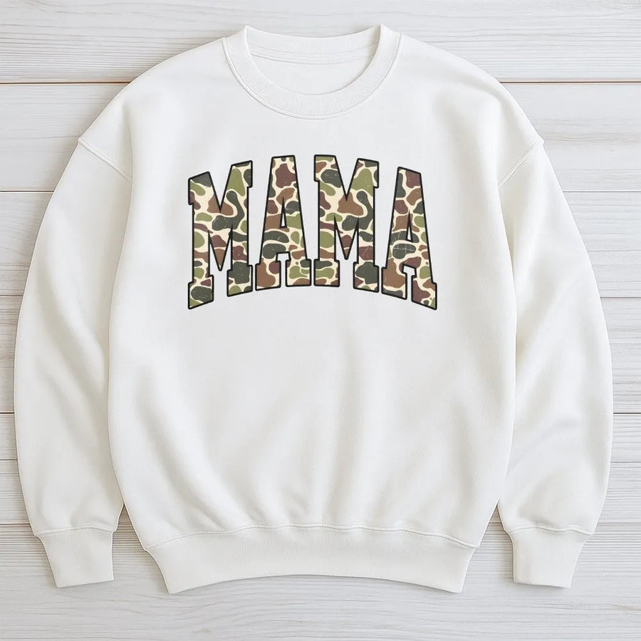 Camouflage Mama Sweatshirt | Retro Varsity Graphic Tee for Mom | Premium Soft Cotton | Mothers Day Gift