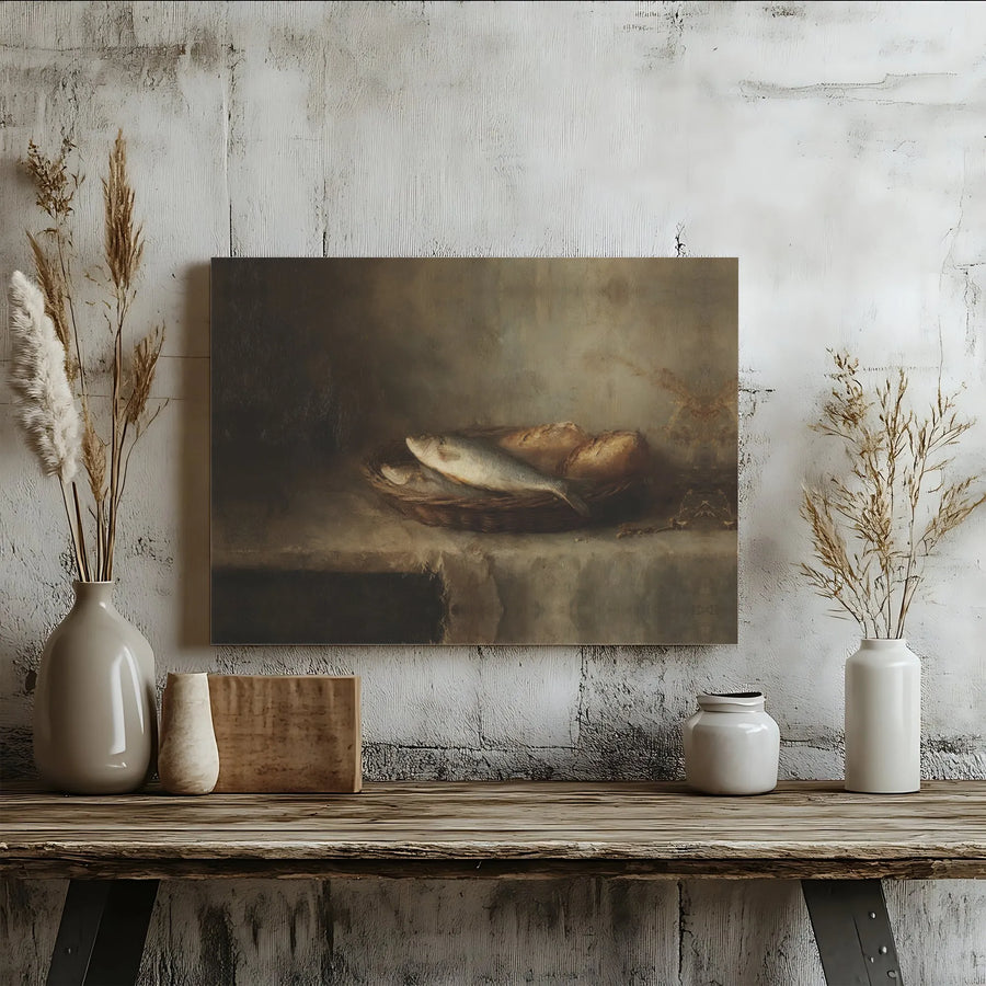 Loaves and Fishes Canvas Wall Art | Vintage Still Life Oil Painting Print | Premium 1.25 Inch Gallery Wrap | Religious Home Decor Gift