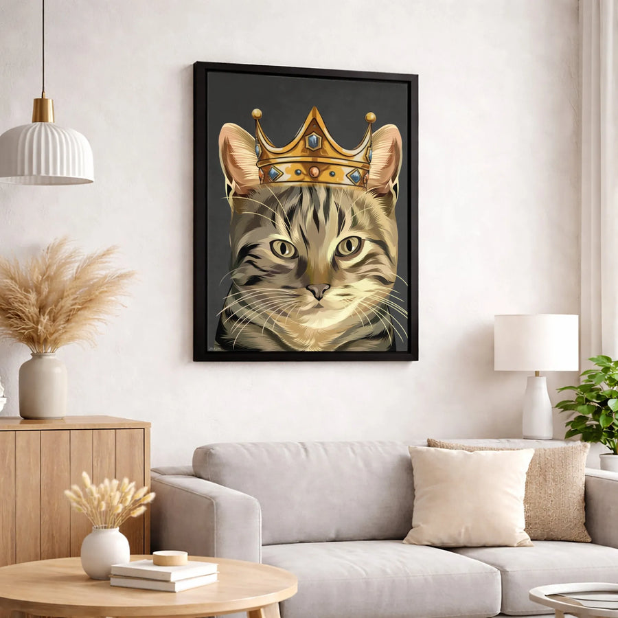 Royal Tabby Cat Canvas Print | Majestic Crown Portrait Art | Premium 1.25" Gallery Wrap | Unique Cat Lover Gift Wall Decor