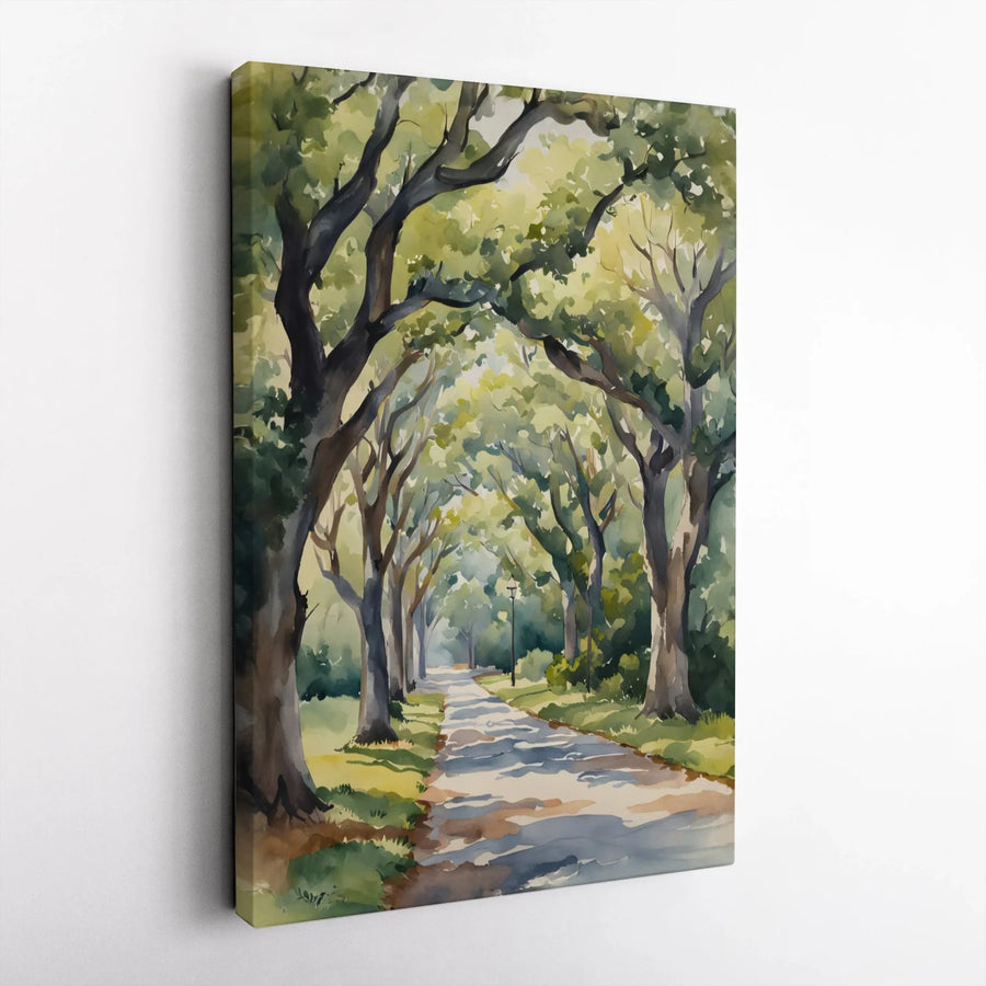 Sunlit Forest Pathway Canvas Art | Watercolor Tree Archway Print | 1.25-Inch Premium Gallery Wrap | Nature Home Decor Gift