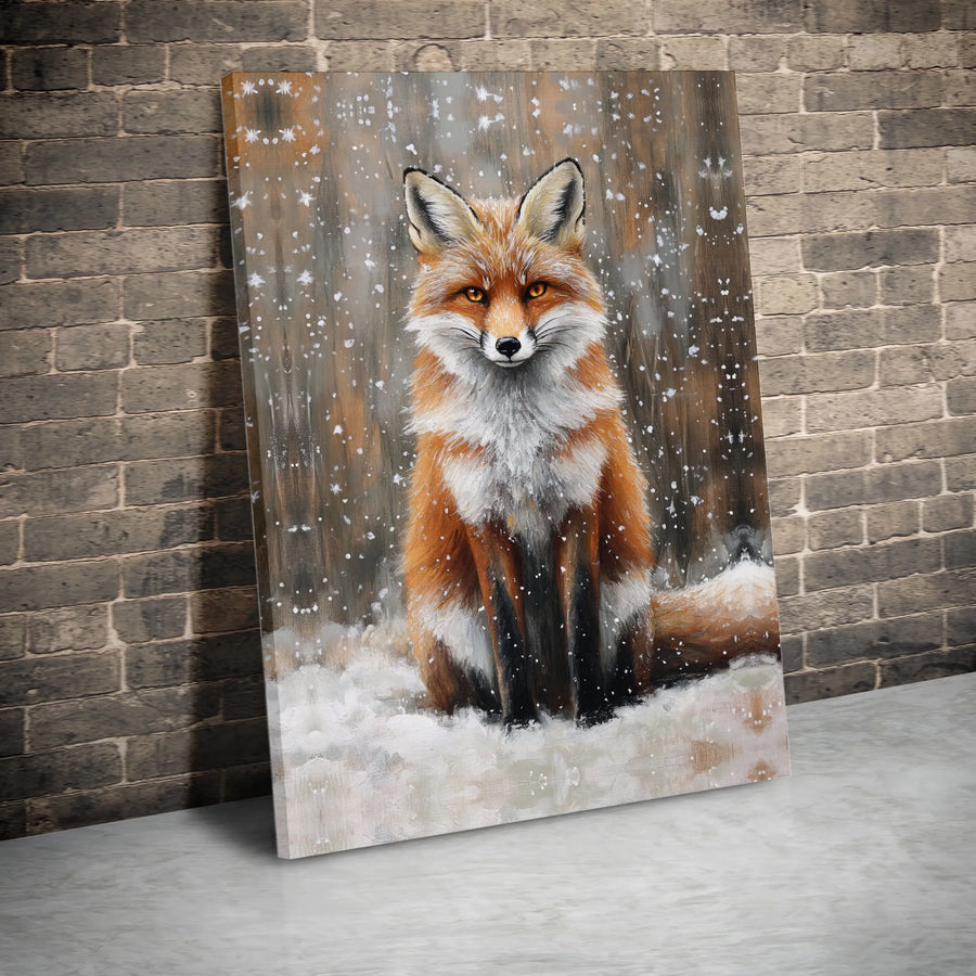 Red Fox Canvas Wall Art | Snowy Winter Forest Wildlife Portrait | Gallery Wrap Premium Print | Rustic Nature Home Decor Gift