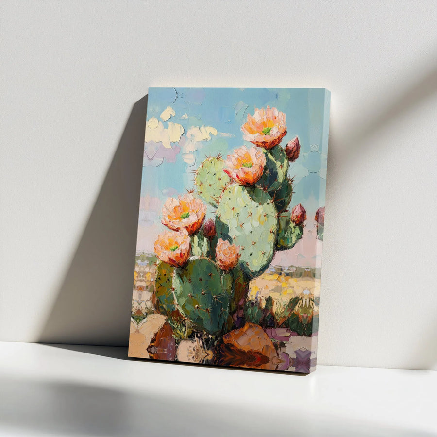 Cactus Wall Art Canvas Print | Textured Desert Flower Painting | Thick Gallery Wrap Canvas | Southwestern Boho Wall Decor Gift