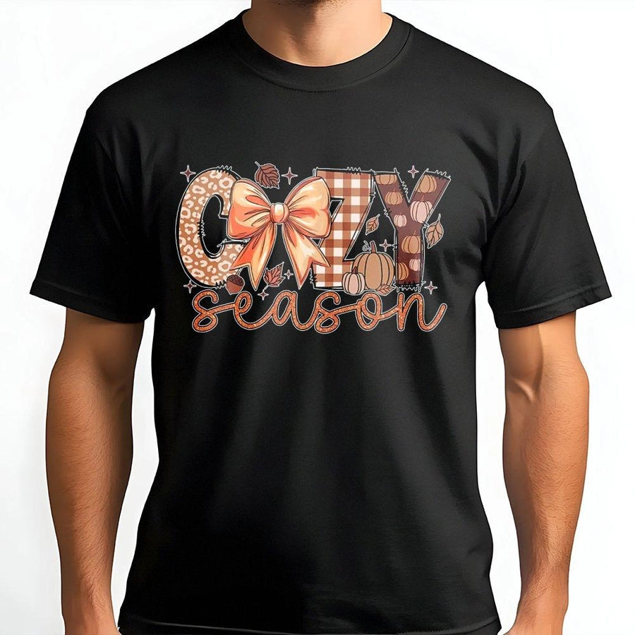 Cozy Season T-Shirt | Fall Pumpkin Aesthetic Graphic | 100% Soft Cotton Premium Tee | Thanksgiving Gift for Her and Him