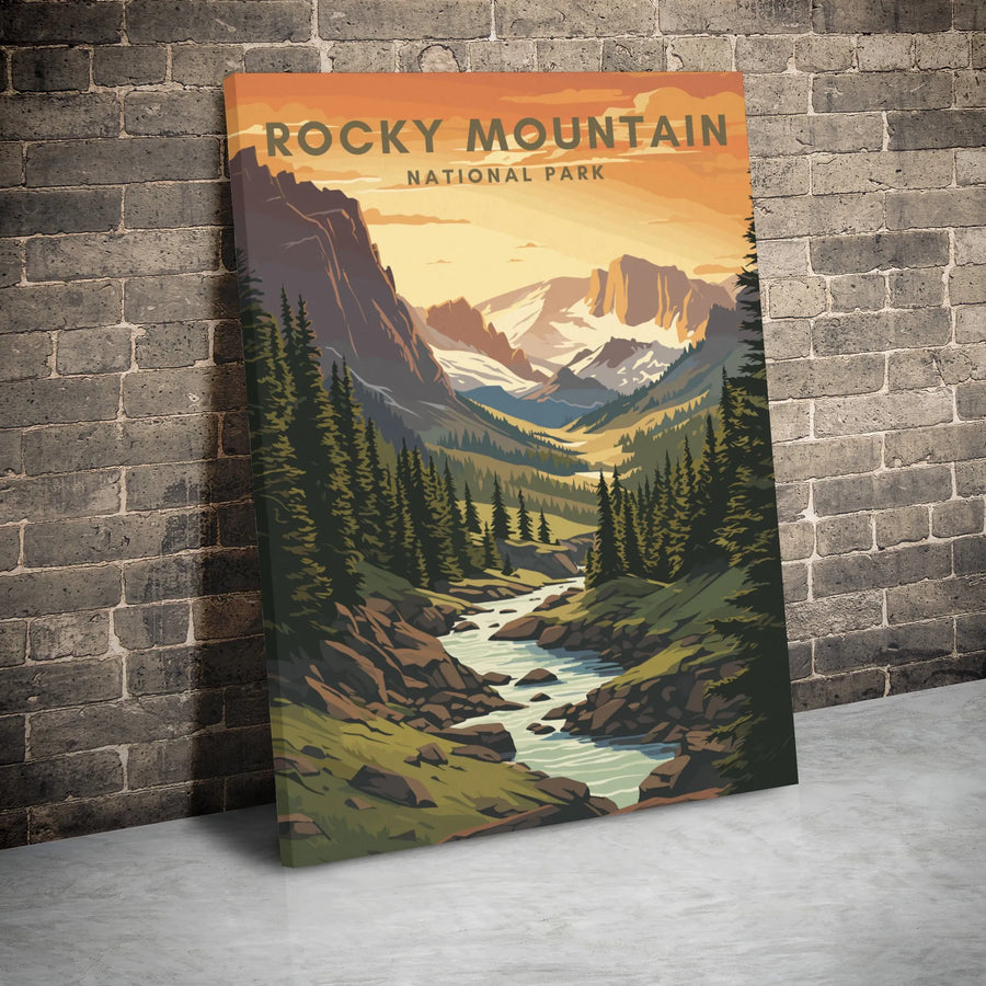 Rocky Mountain National Park Canvas Art | Vintage Landscape Travel Poster | Premium Gallery Wrapped Decor | Nature Lover Cabin Wall Hanging