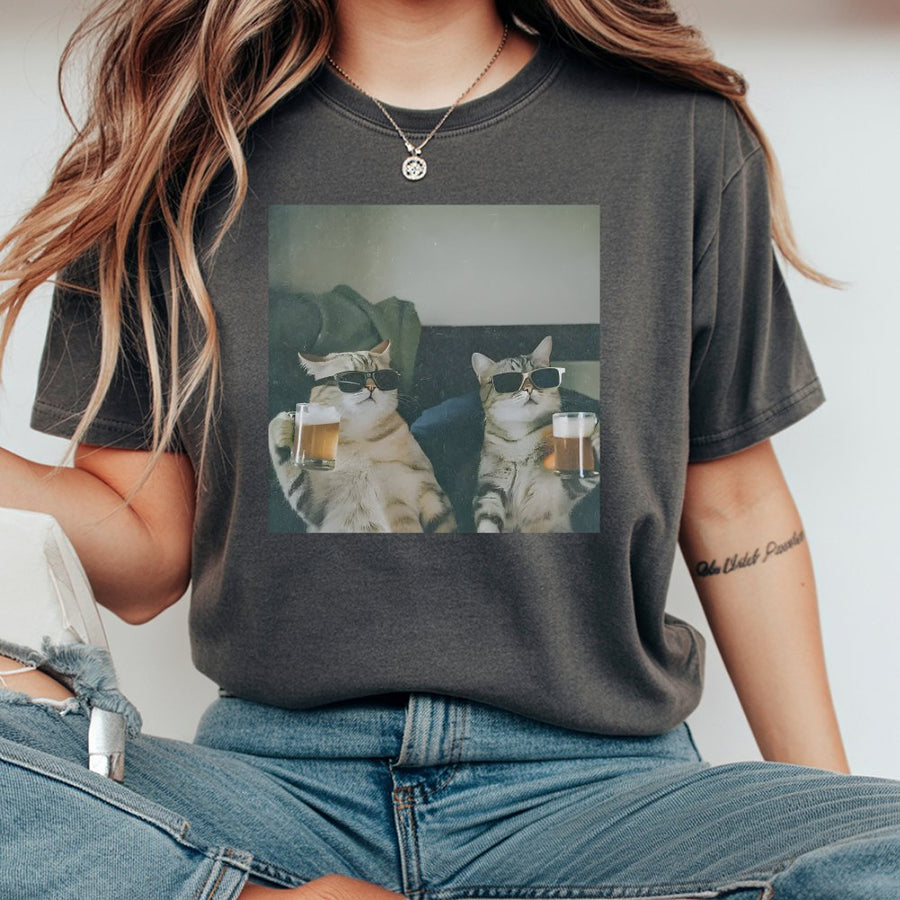 Funny Cat Beer T-Shirt | Cool Cats Wearing Sunglasses Graphic | 100% Cotton Premium Tee | Unique Animal Lover Gift for Men and Women